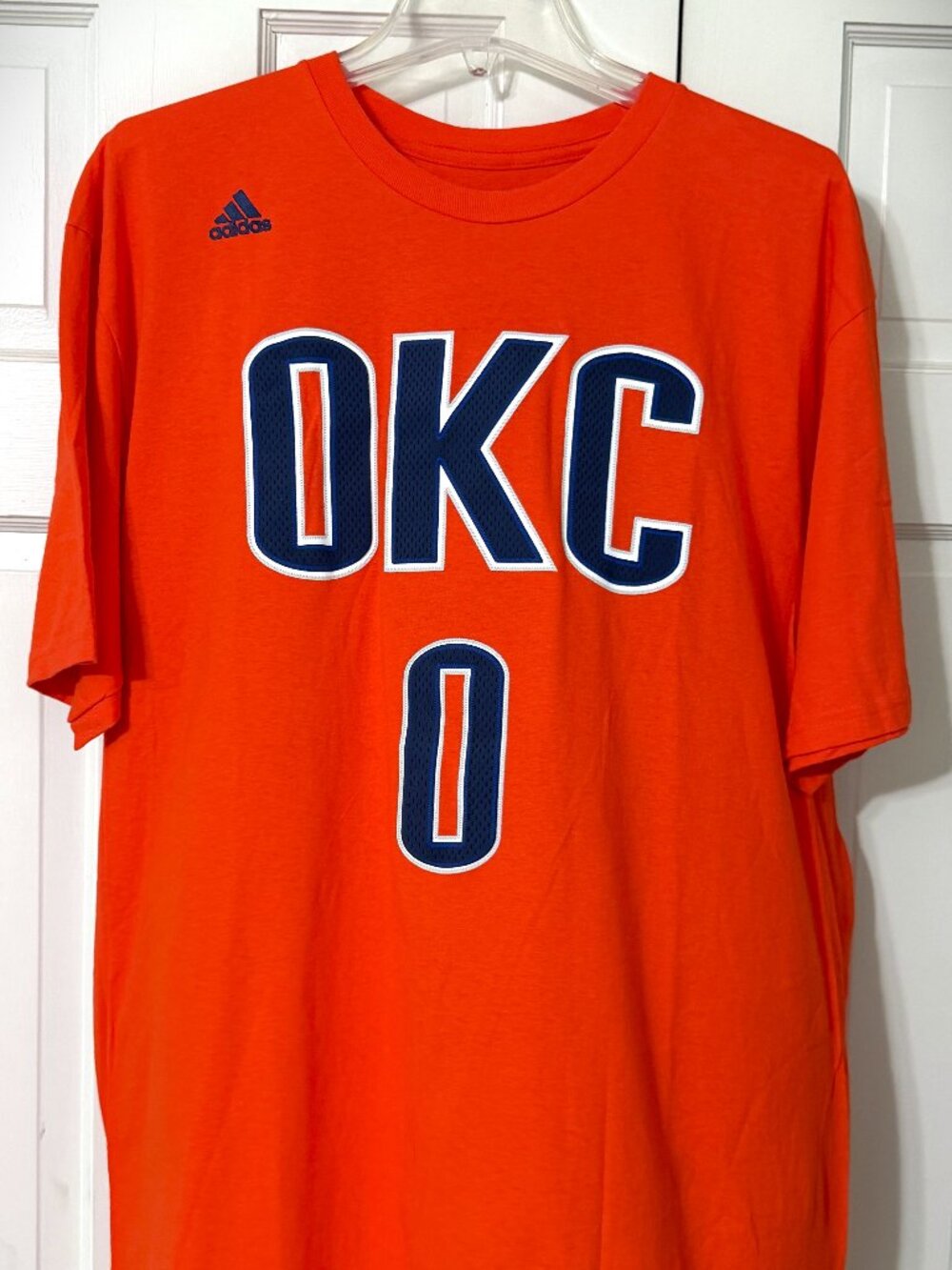 Adidas OKC Thunder Russell Westbrook #0 Orange Jersey Tee Shirt Men's size XL